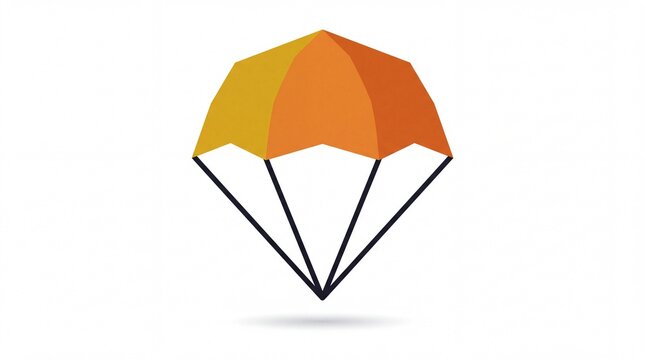 Minimalist orange and yellow parachute vector icon design featuring sharp geometric shapes on white background