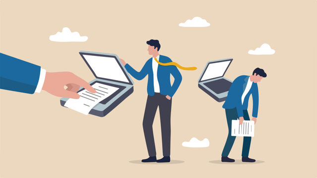 Plagiarism in digital learning, copying assignments, academic dishonesty concept, flat anonymous hand copying a solid paper document with a scanner, clean minimal flat vector illustration
