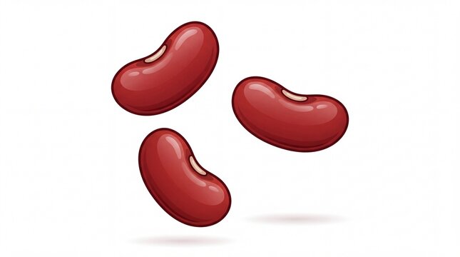Three vibrant dark red kidney beans floating gracefully in a clean digital style on white background