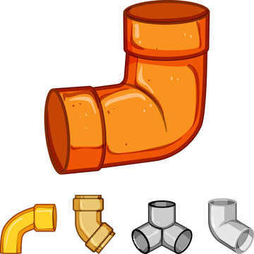 Collection of various pipe fittings for plumbing, drainage, sanitation, or hvac systems, featuring curved elbows and branched connectors in different materials and angles