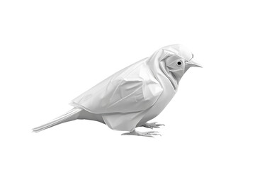 Fototapeta premium Low polygon white songbird standing in side profile