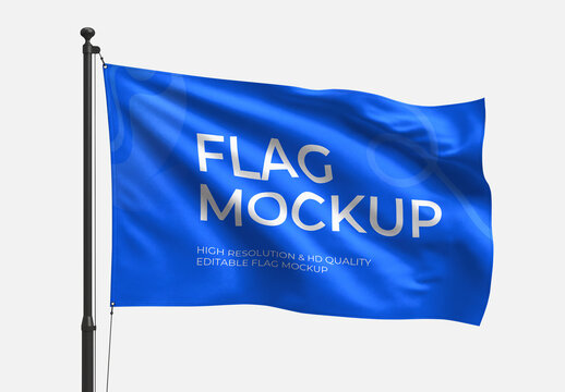 Blue Waving Flag Mockup