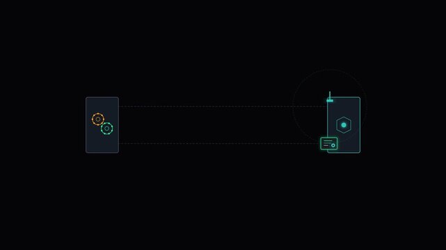 Abstract technology diagram showing network connection and data transfer on dark background