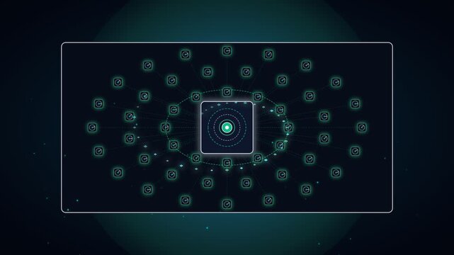 Abstract digital eye graphic with glowing neural network and futuristic technology concept
