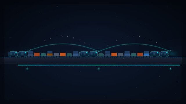 Abstract technology graphic showing data transmission and connection lines against dark background
