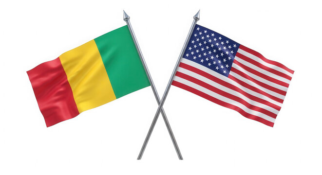 Crossed flags of guinea and united states of america isolated on transparent background