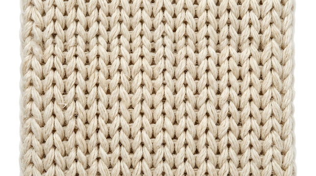 Knitted beige wool yarn fabric with chunky ribbed pattern for warm cozy winter layers.