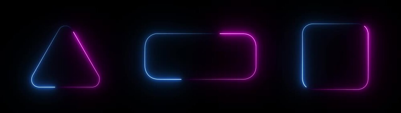 Glowing Neon Light Frames Collection on Dark Background featuring Glowing Blue and Pink Geometric Shapes motion graphics Triangle Rectangle and Square Borders..