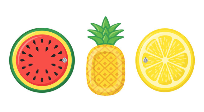 Watermelon, pineapple, and lemon slices set. tropical fruit illustration for summer design elements