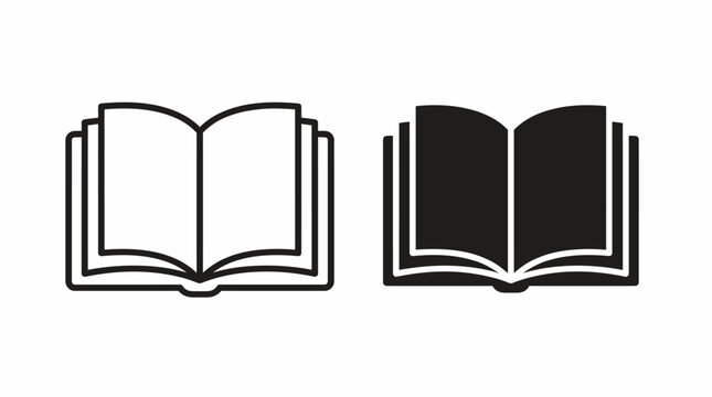 Open book icon set in outline and solid style for education, reading, library and academic learning vector illustration on transparent background