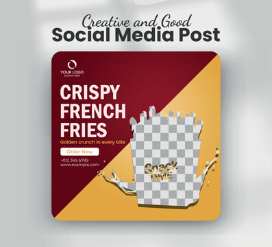 Crispy french fries golden crunch snack fast food promotion web banner template
