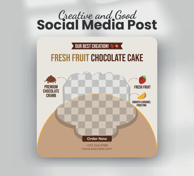 Fresh fruit chocolate cake caramel frosting bakery web banner template
