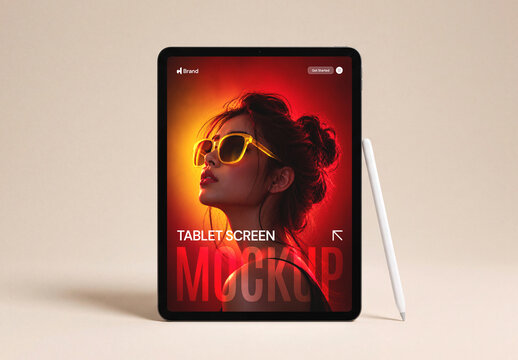 Tablet Screen Mockup with Stylus Pen