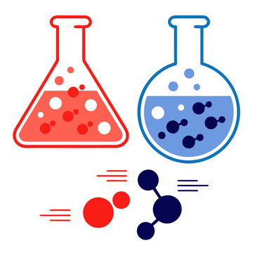 Acid and base chemistry educational vector illustration showing acidic and alkaline solutions with hydrogen and hydroxide ions, scientifically accurate concept for chemistry textbook, science educatio