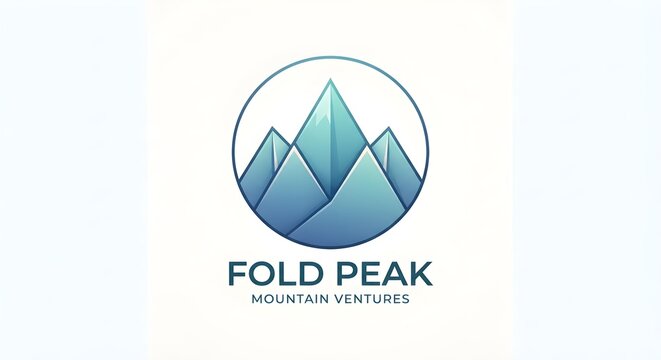 A modern minimalist circular logo design featuring geometric angular mountain peaks in blue tones.