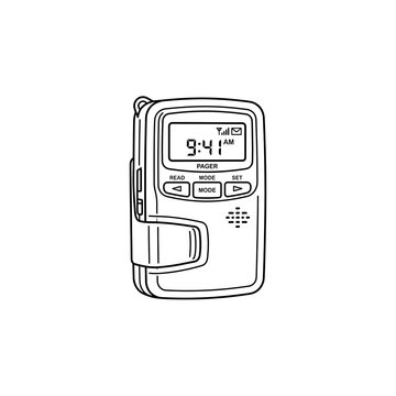 Classic Pager Device Icon with Time & Navigation Buttons - Retro Communication