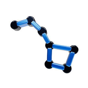 A3d rendered of the ursa major constellation, featuring glossy black spheres connected by bright blue cylindrical bars, isolated against a solid black background, for clear visibility, and contrast