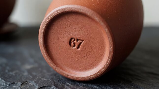 Macro of Terracotta Pot Base with Stamped 67