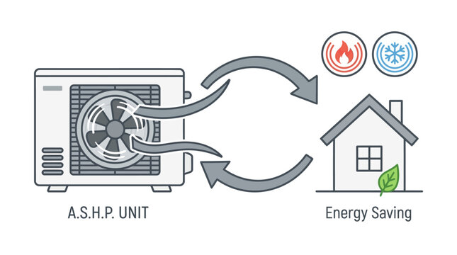 Diagram Showing Air Source Heat Pump Unit Efficiently Regulating Home Temperature for Sustainable Energy Saving and Climate Control