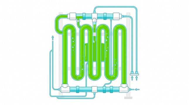 Bioreactor algae cultivation system illustration in clean flat style with white background