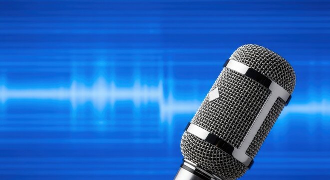 Microphone with abstract blue digital background illustration