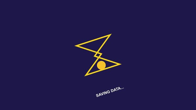 Loading screen animation with a rotating geometric hourglass shape on blue background