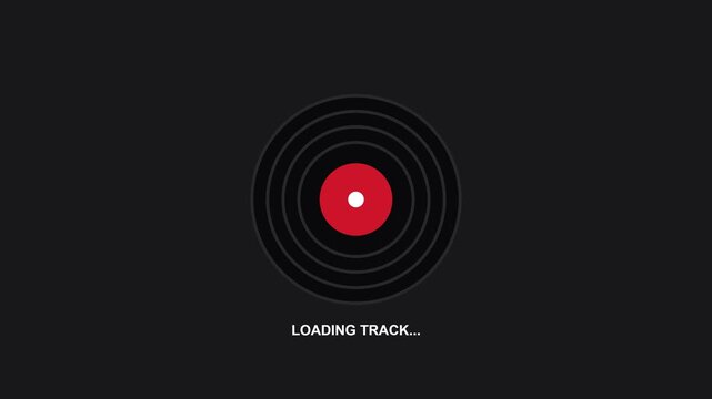 Minimalist loading screen featuring animated vinyl record graphics on dark background