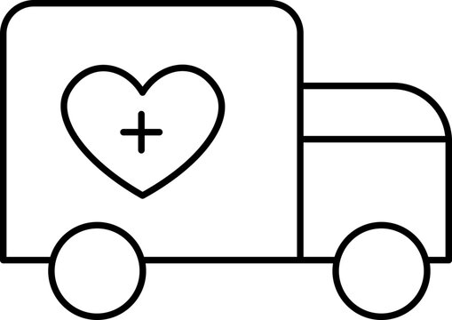 Medical hospital care delivery truck icon in minimalist line art style