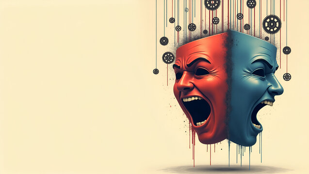 Abstract mental health and emotional wellness concept mask with two colour