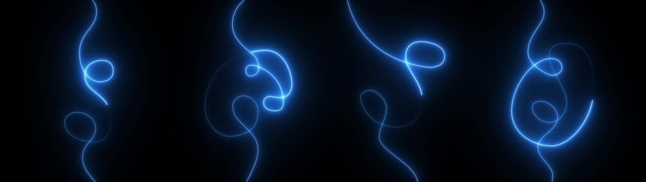 Neon glow line set of minimalist animated artistic design for cover and poster or wall decoration, on transparent background