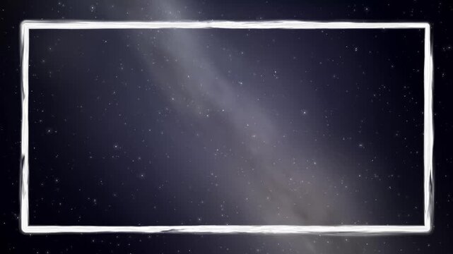 White Hand Drawn Frame Over Drifting Milky Way Galaxy Night Sky
