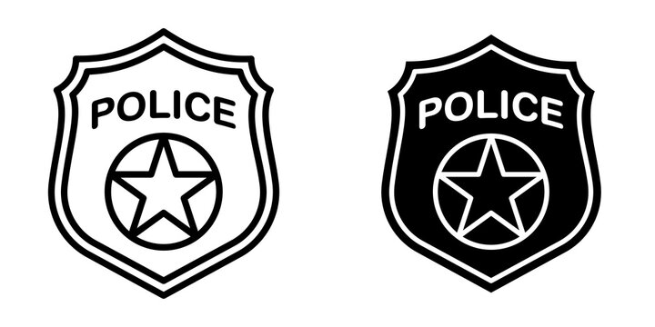 Police badge icon flat outline in black
