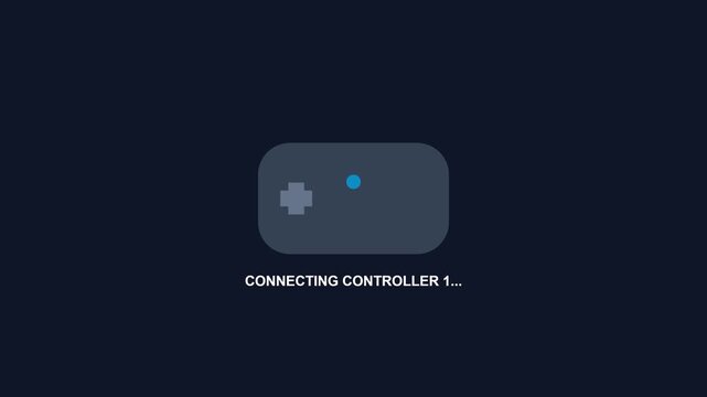Loading screen showing connecting controller animation on dark background