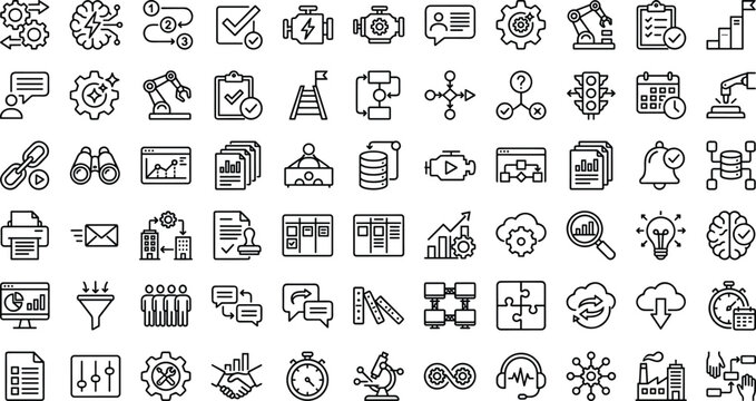 Computer Vision and Image Recognition Thin Line Icon Set Featuring Object Detection, Facial Analysis, Visual Search, Image Processing, Smart Cameras, Pattern Recognition, Video Analytics and Digital