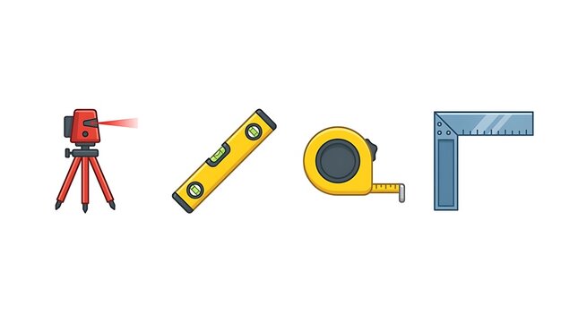Set of construction measuring and surveying tool icons.
