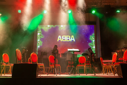 Preparing for the concert performance of cover versions of songs by ABBA. Madrid, Spain
