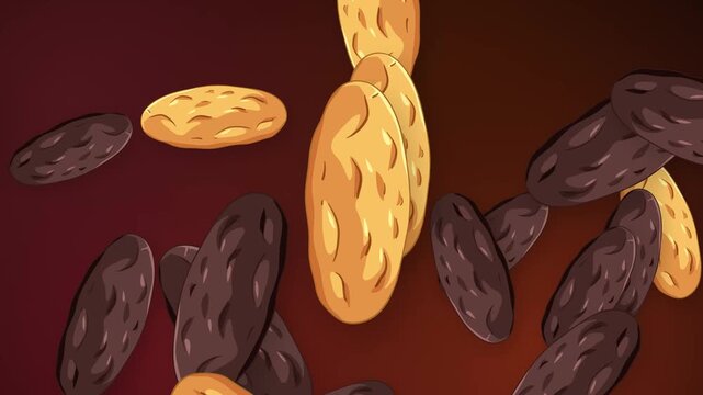 Animated Burst of Floating Mixed Grain and Chocolate Biscuits