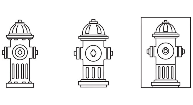 Line art illustrations of fire hydrants on a white background
