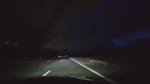 POV night driving on A4 motorway toward Vienna, Austria
