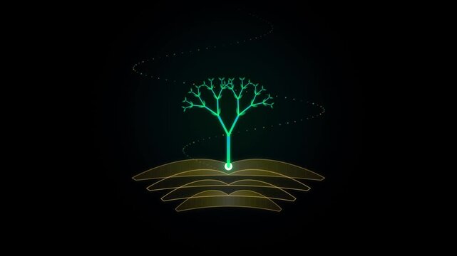 Digital growth tree animation: abstract technology concept for business motion innovation