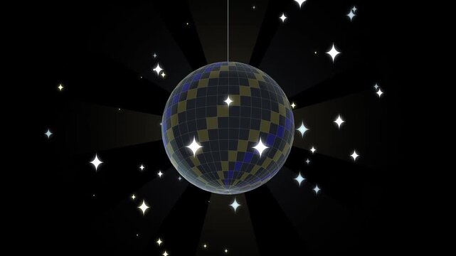 Rotating disco ball with sparkling light effects and motion retro party atmosphere