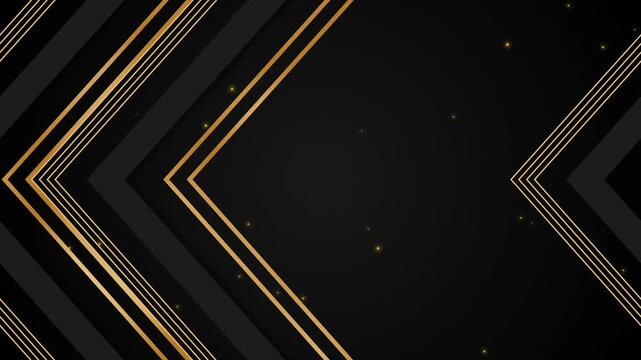 Luxurious black background with geometric chevron lines glowing particles animation