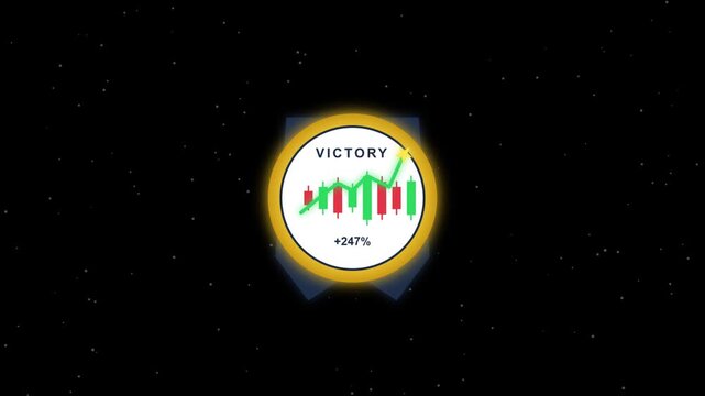 Financial victory badge with rising stock market growth chart motion animation