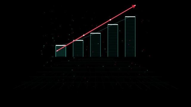 Digital financial growth chart with rising trend arrow motion animation