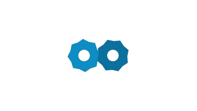 Blue loading screen animation with rotating gears and cogs