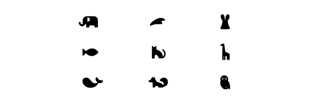Animal Ideograms Set, Minimalist Animal Icons, Simple Animal Illustrations Featuring Ideogram, Icon