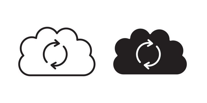 Cloud sync icon flat outline in black