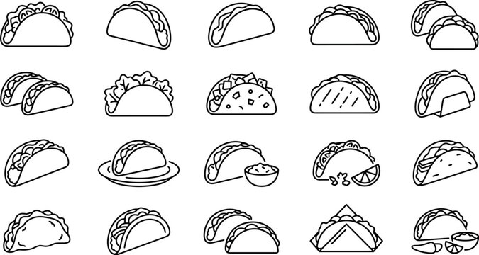 Mexican Taco Food Line Icon Set for Restaurant Menus Food Trucks Cooking Blogs and Fast Food Branding Graphic Designs