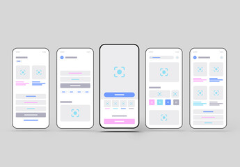 Clean Mobile App Wireframe Template with Smartphone Interface