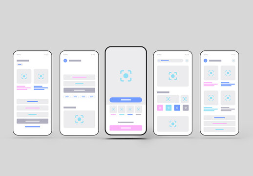 Clean Mobile App Wireframe Template with Smartphone Interface